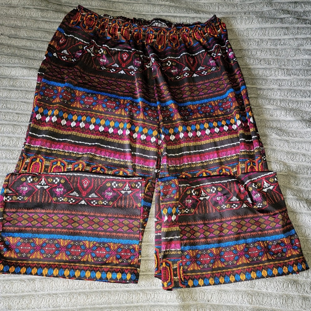 Unbranded Wide Leg Pants Geometric Print Stretch Pull On  Women's Size‎ S 26"